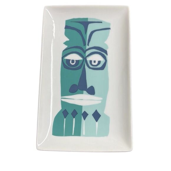 Crate & Barrel 4 Tiki Face Plates Luau Party Appetizer Tray 8" Jane Dixon - Picture 3 of 6